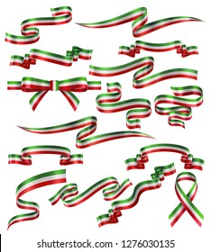 Set of Italian or Mexican flag ribbons, vector collection of decorative elements and banners, decoration for Italian or Mexican holidays. EPS 10 contains transparency.