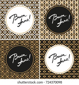 Set Italian New Year 2018 cards. "Buon Anno" template for shopping sale banner, greeting card, holidays party invitation, rsvp prints, gift label and tags. Hand drawn modern lettering design.