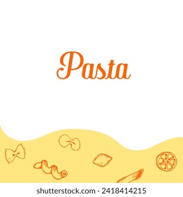 Pruebe la pasta italiana en el tenedor y el plato. Farfalle, conchiglie, penne, fusilli, spaghetti. Vecto