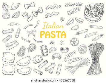 Set Italian pasta on a white background. Vector illustration for your design