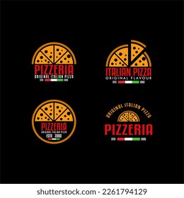 Set of Italian pizza restaurant logo design, flat design, emblem sticker, badge, sign, symbols for food and drink and restaurants. simple modern