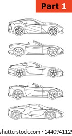 A set of Italian sports cars (part 1) Top to bottom (Ferrari 812 SuperFast, Ferrari California T, Ferrari 599 GTB Fiorano, Ferrari Portofino,LaFerrari).