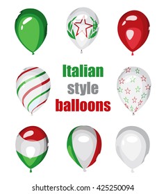 Set of Italian styled vector balloons. Flag of Italy on balloon. Celebration elements. Italian National Republic Day. Festa della Repubblica Italiana. Balloons on the feast of the national event.
