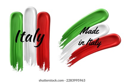 set of Italy flag made from paint strokes.Vector logos on white background , Made in Italy