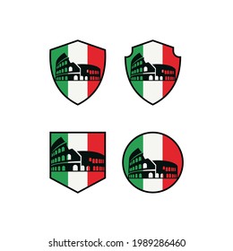 Set Italy Flag with shield and Colosseum