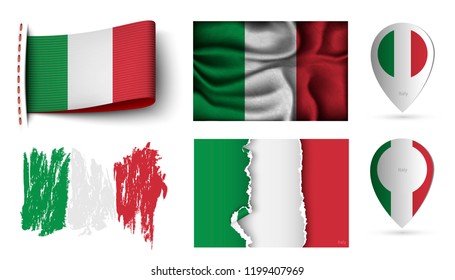 set of italy flags collection isolated on white