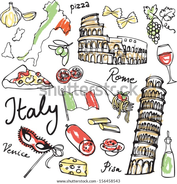 イタリアのアイコンベクターイラストのセット のベクター画像素材 ロイヤリティフリー