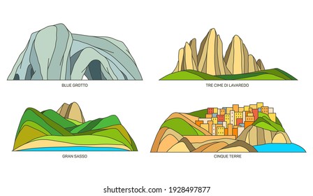 Set of Italy landmarks or travel landscape