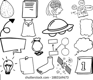 Set of item and symbol hand drawn doodle illustration