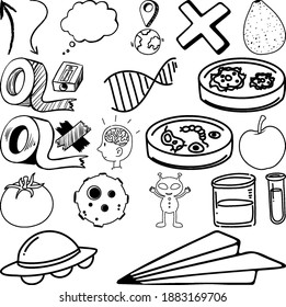 Set of item and symbol hand drawn doodle illustration