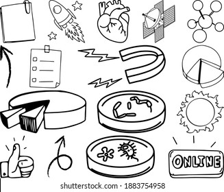Set of item and symbol hand drawn doodle illustration
