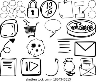 Conjunto de elementos y símbolo de la ilustración de doodle dibujada a mano
