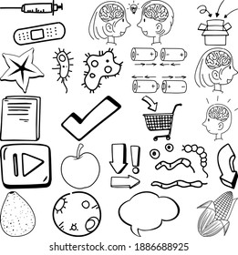 Set of item and symbol hand drawn doodle illustration