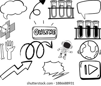 Set of item and symbol hand drawn doodle illustration