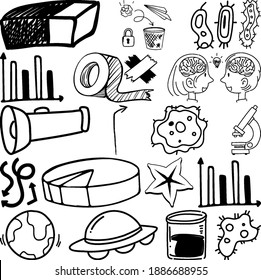 Set of item and symbol hand drawn doodle illustration