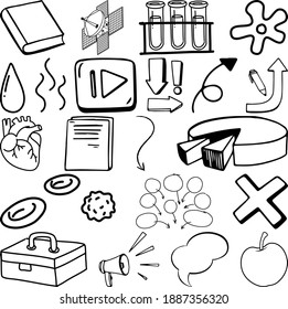 Set of item and symbol hand drawn doodle illustration