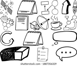 Set of item and symbol hand drawn doodle illustration