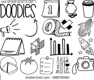 Set of item and symbol hand drawn doodle illustration