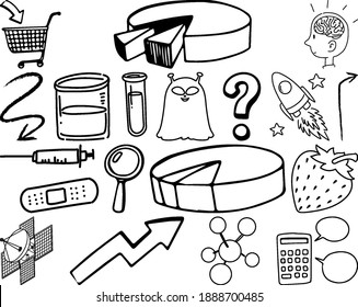 Set of item and symbol hand drawn doodle illustration