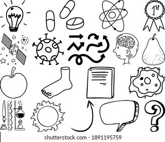 Set of item and symbol hand drawn doodle illustration