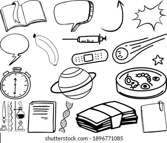 Conjunto de elementos y símbolo de la ilustración de doodle dibujada a mano