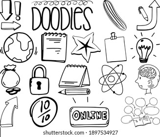 Set of item and symbol hand drawn doodle illustration