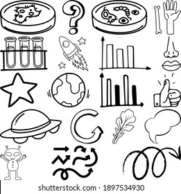Set of item and symbol hand drawn doodle illustration