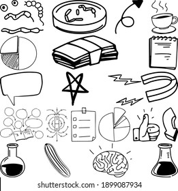 Conjunto de elementos y símbolo de la ilustración de doodle dibujada a mano