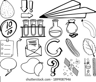 Set of item and symbol hand drawn doodle illustration