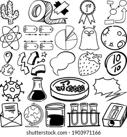 Set of item and symbol hand drawn doodle illustration
