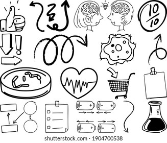 Set of item and symbol hand drawn doodle illustration