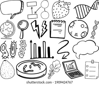 Conjunto de elementos y símbolo de la ilustración de doodle dibujada a mano
