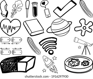 Set of item and symbol hand drawn doodle illustration