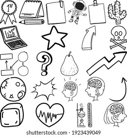 Set of item and symbol hand drawn doodle illustration