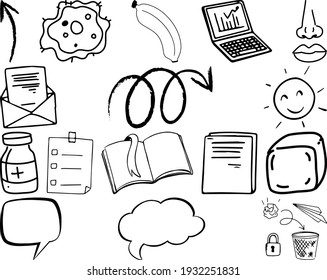 Set of item and symbol hand drawn doodle illustration