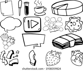 Set of item and symbol hand drawn doodle illustration