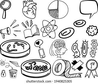 Conjunto de elementos y símbolo de la ilustración de doodle dibujada a mano