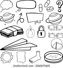 Set of item and symbol hand drawn doodle illustration