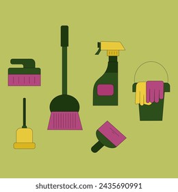 A set of items for cleaning the house