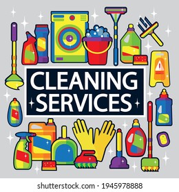 set of items for cleaning your home and office