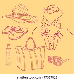 set of items and clothes for the beach