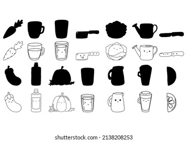 A set of items in doodle style. Hand drawn. Simple shapes. Vector illustration isolated on white background.