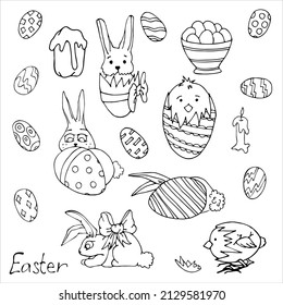 Set of items for Easter. Doodles. Vector illustration