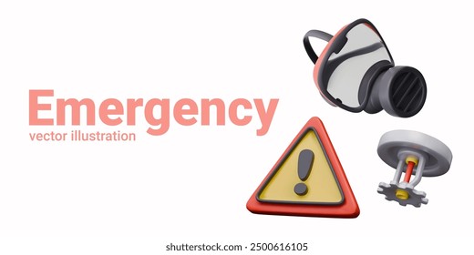 Set of items for emergency situations concepts. Fire layout templates