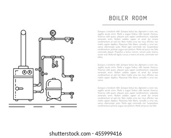 The set of items of equipment for boiler rooms and heating in the cold season. Heating boiler, Bolek, water heater, heat accumulators, battery painted in the style outline, linear