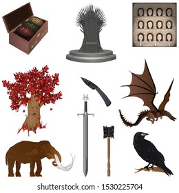 A set of items from the famous series. Vector illustration