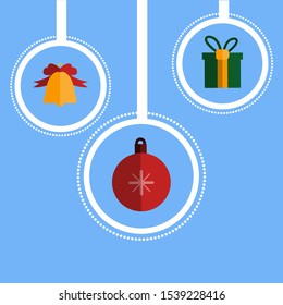 
Set of items in flat style for Christmas and New Year. Set in a toy ball on a plain blue background. Vector.