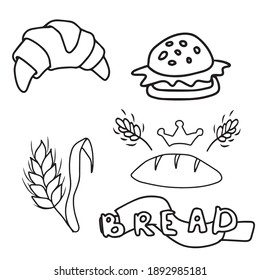 A set of items of fresh pastries and bakery products .Vector design on an isolated background, for postcard banners.Sticker
