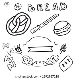 A set of items of fresh pastries and bakery products .Vector design on an isolated background, for postcard banners.Sticker
