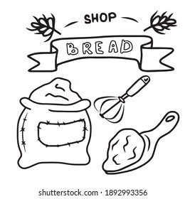 A set of items of fresh pastries and bakery products .Vector design on an isolated background, for postcard banners.Sticker